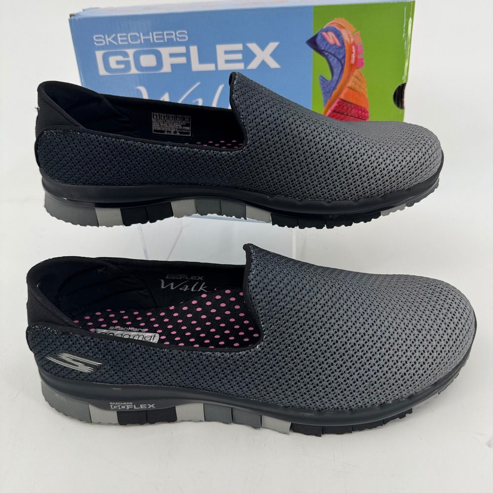 Skechers Go Flex Walk Lotus Black Gray Mesh Slip On Sneakers‎ 14014 Womens 9.5